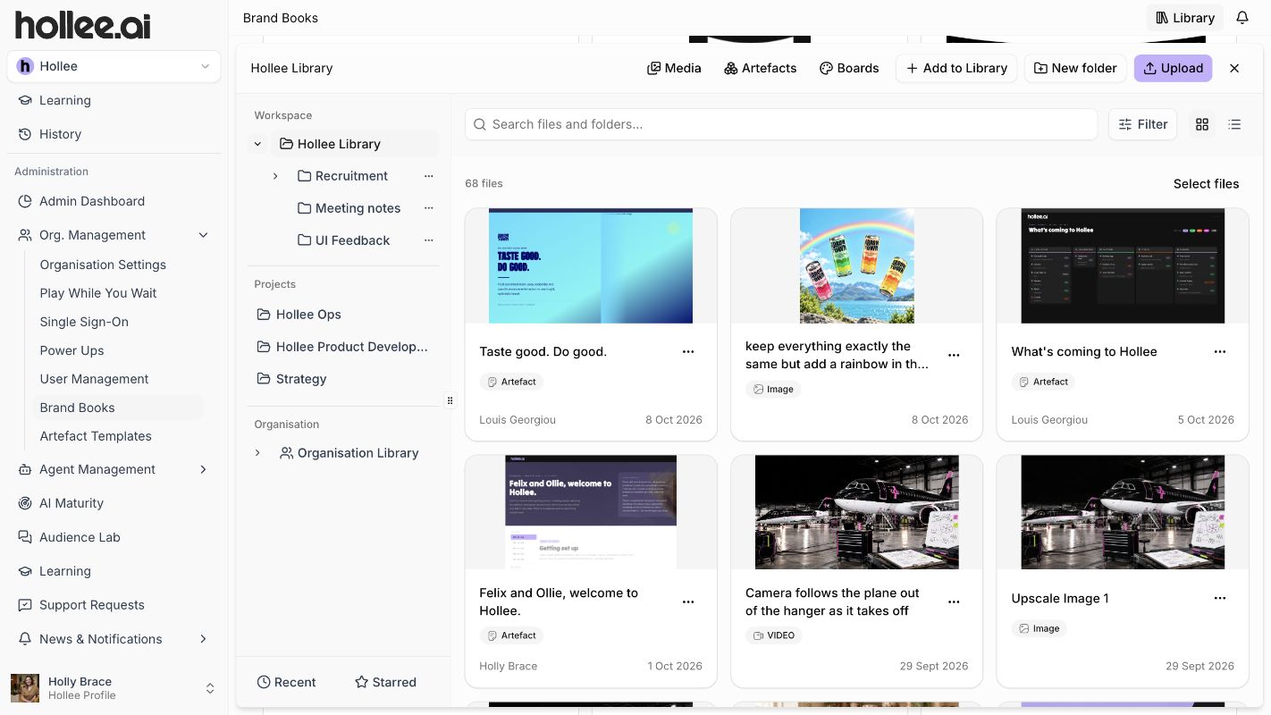 The Hollee knowledge library in thumbnail view